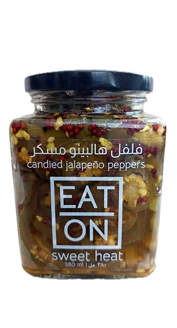 Jar of EAT | ON Sweet Heat candied jalapeño peppers, 380 ml
